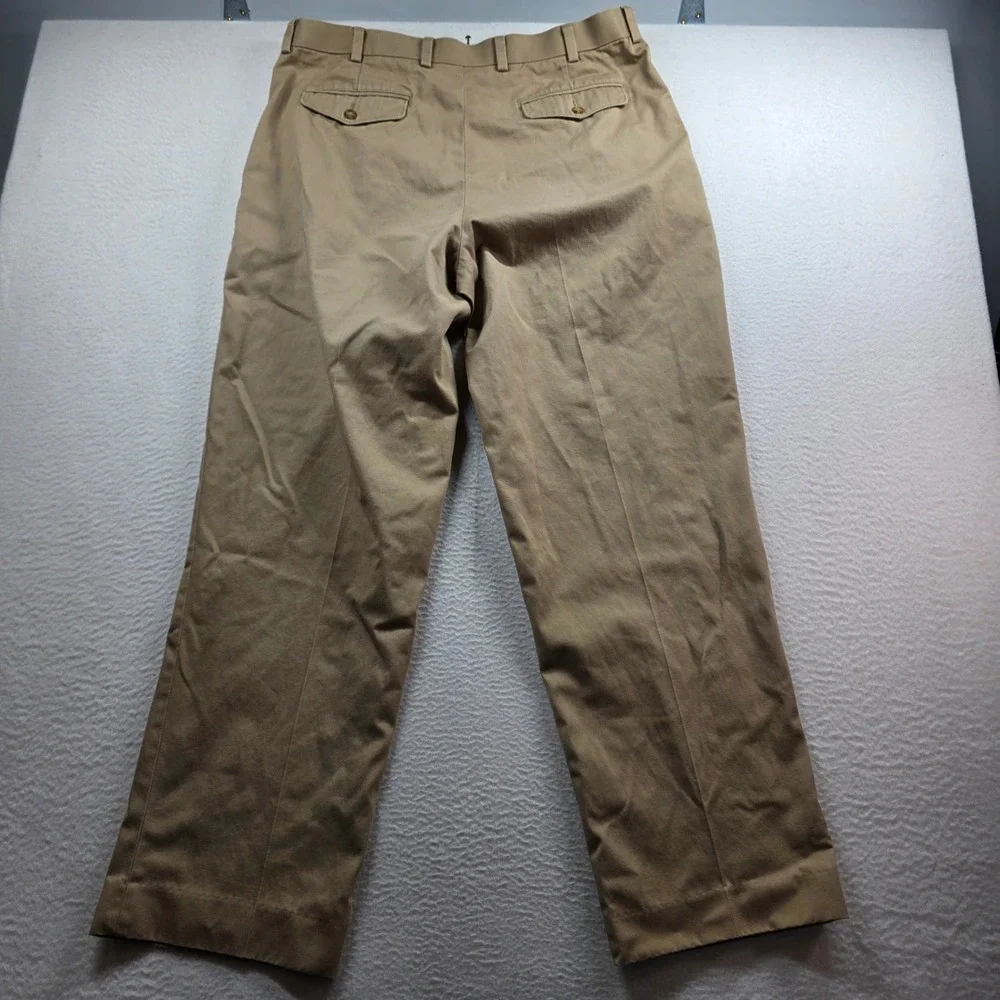 LL Bean Chino Pants Men 37 Khaki Comfort Waist Flat Front Cotton 262555 Lot of 2